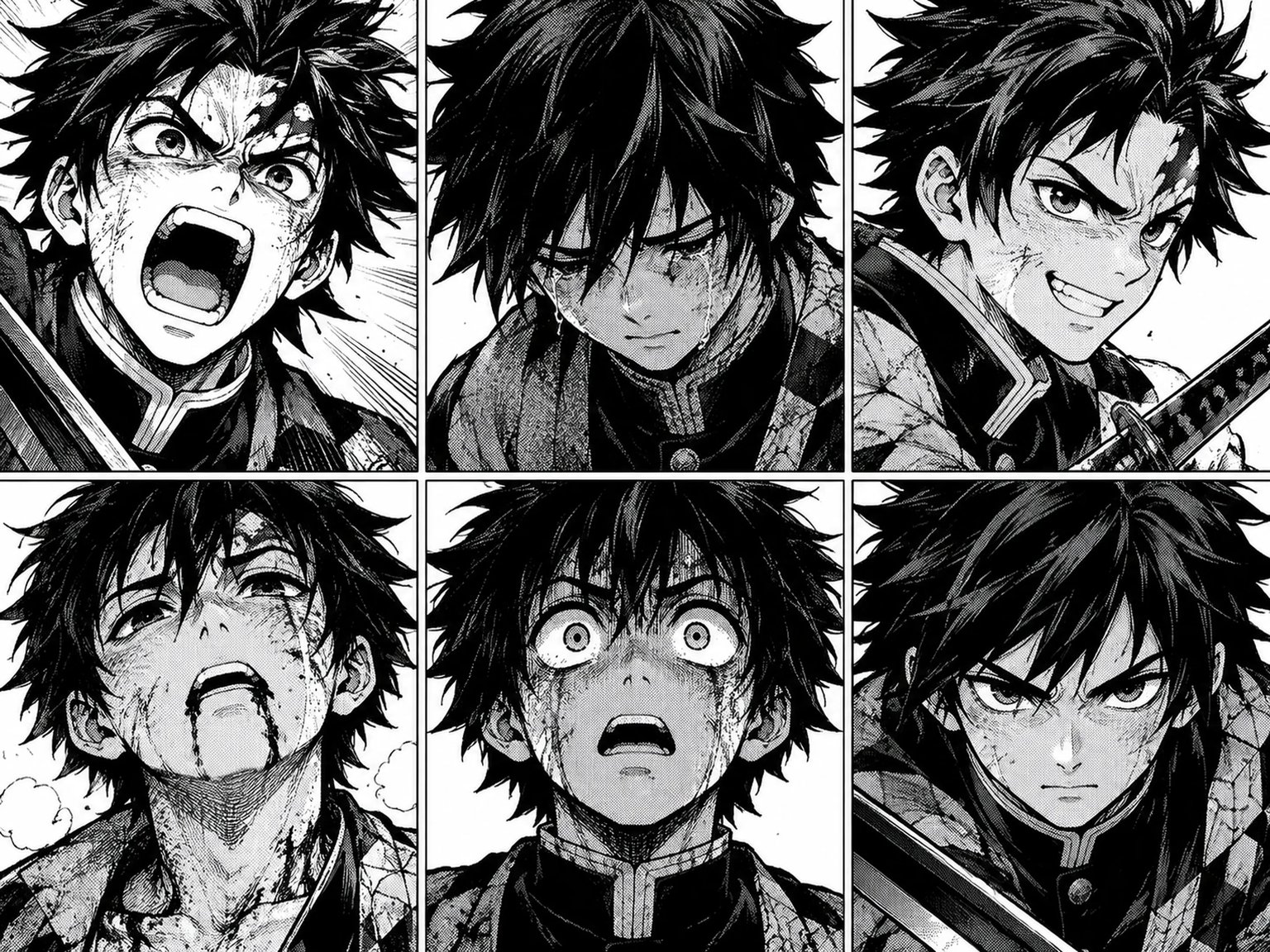 Anime cyberpunk girl multi-emotion 9-panel facial expression reference sheet on neutral grid canvas