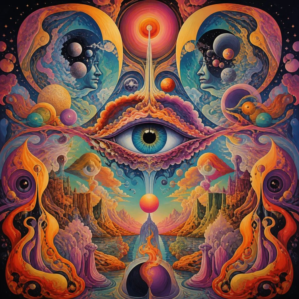 AI-generated surreal psychedelic album cover with kaleidoscopic melting colors