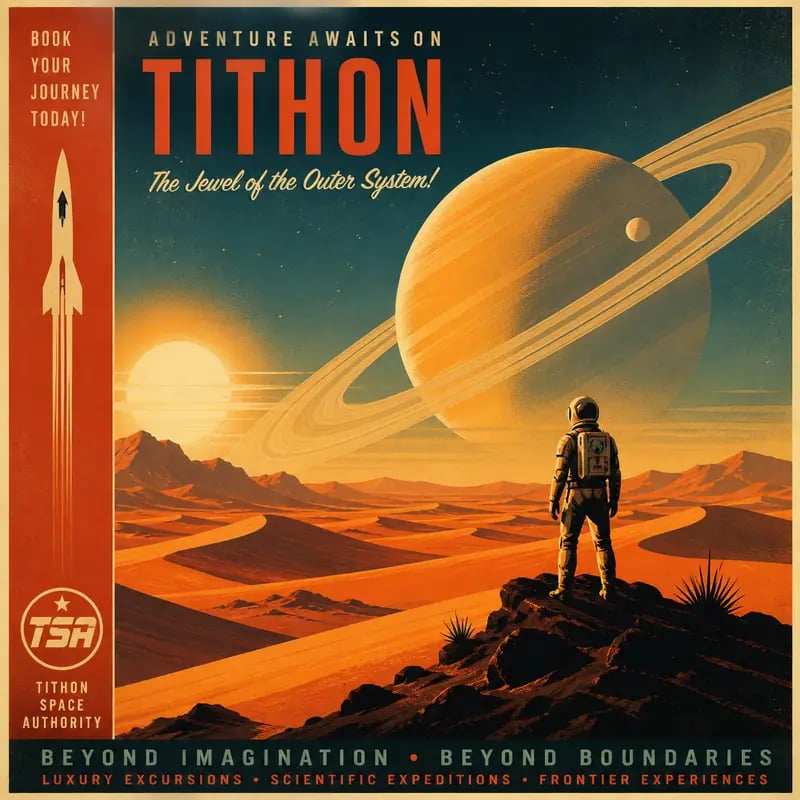 Retro sci-fi travel poster artwork generated from a text prompt