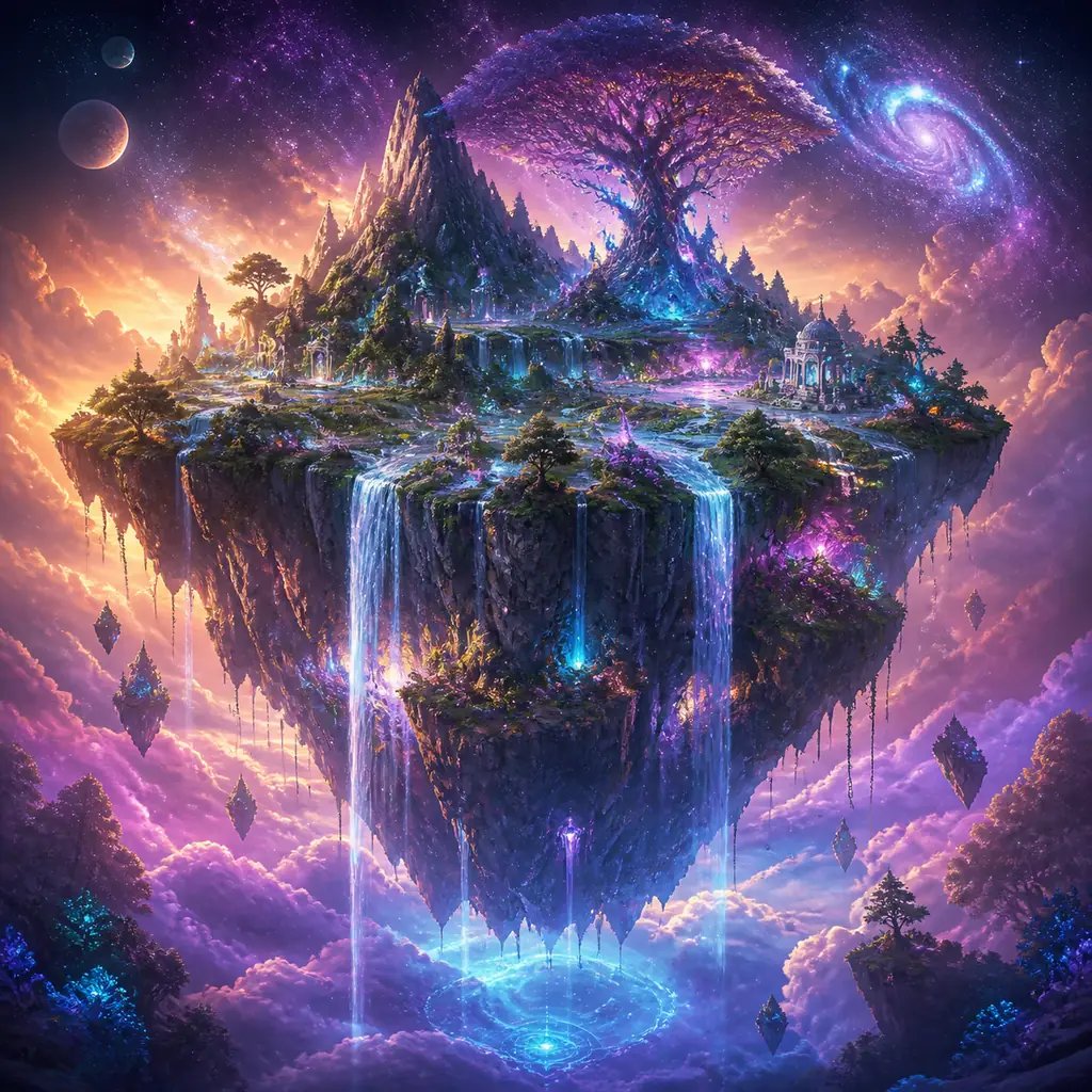 Surreal floating island fantasy artwork generated from a text prompt
