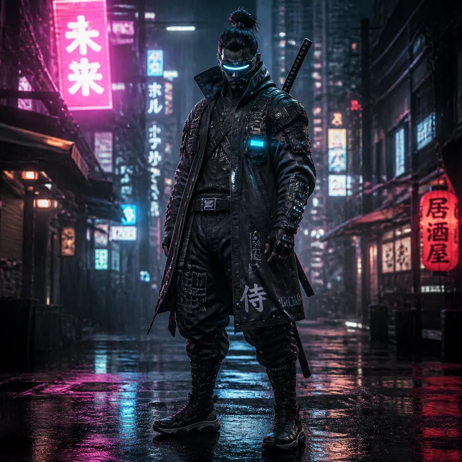 Semi-real cyberpunk samurai