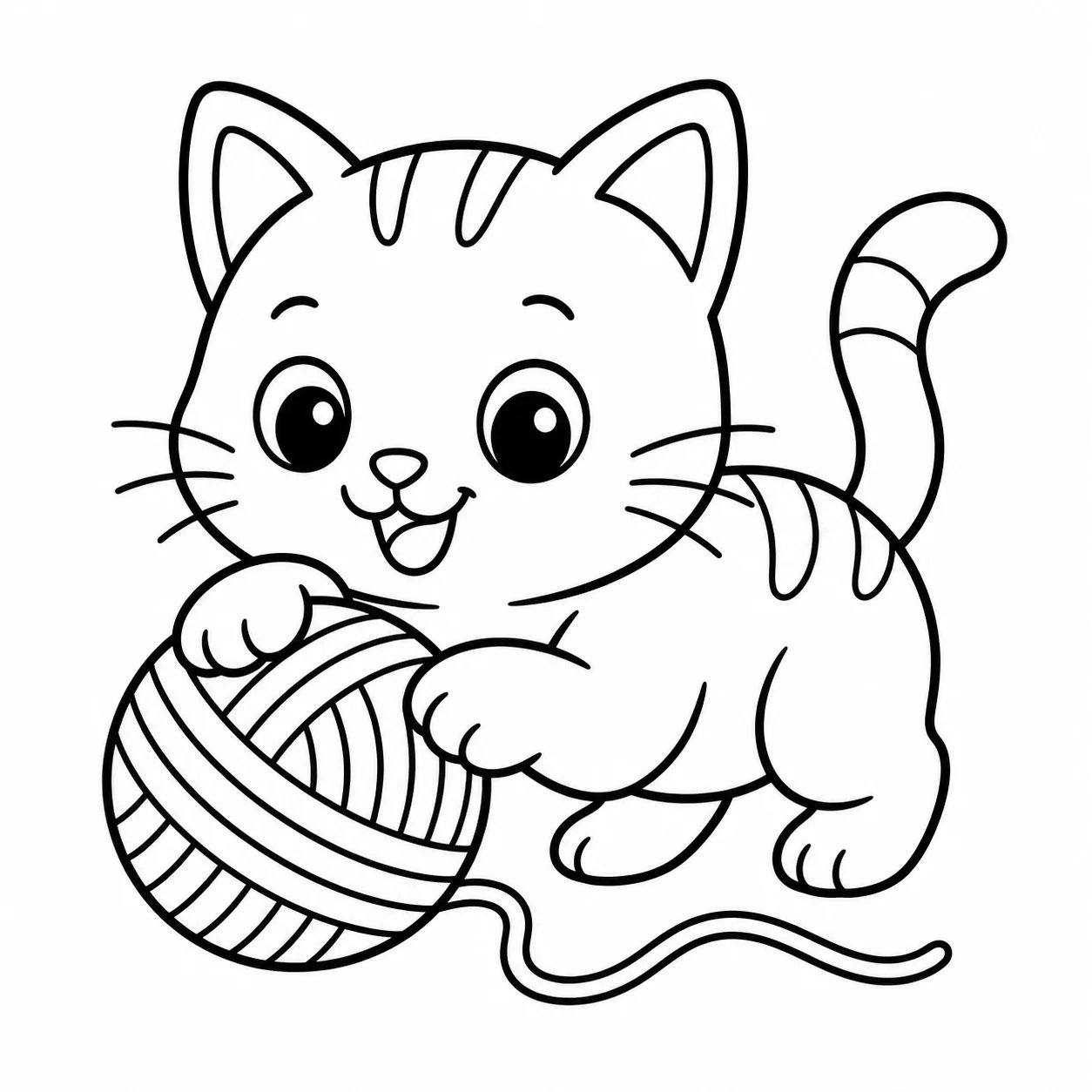 Black-and-white cat coloring page for a custom coloring book