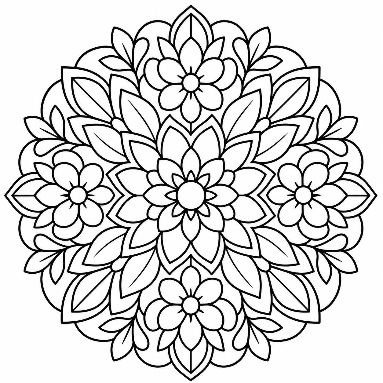 Detailed black-and-white mandala coloring page generated from a text prompt