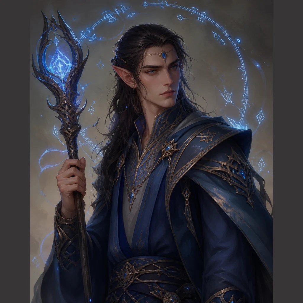 AI-generated D&D elf wizard character portrait