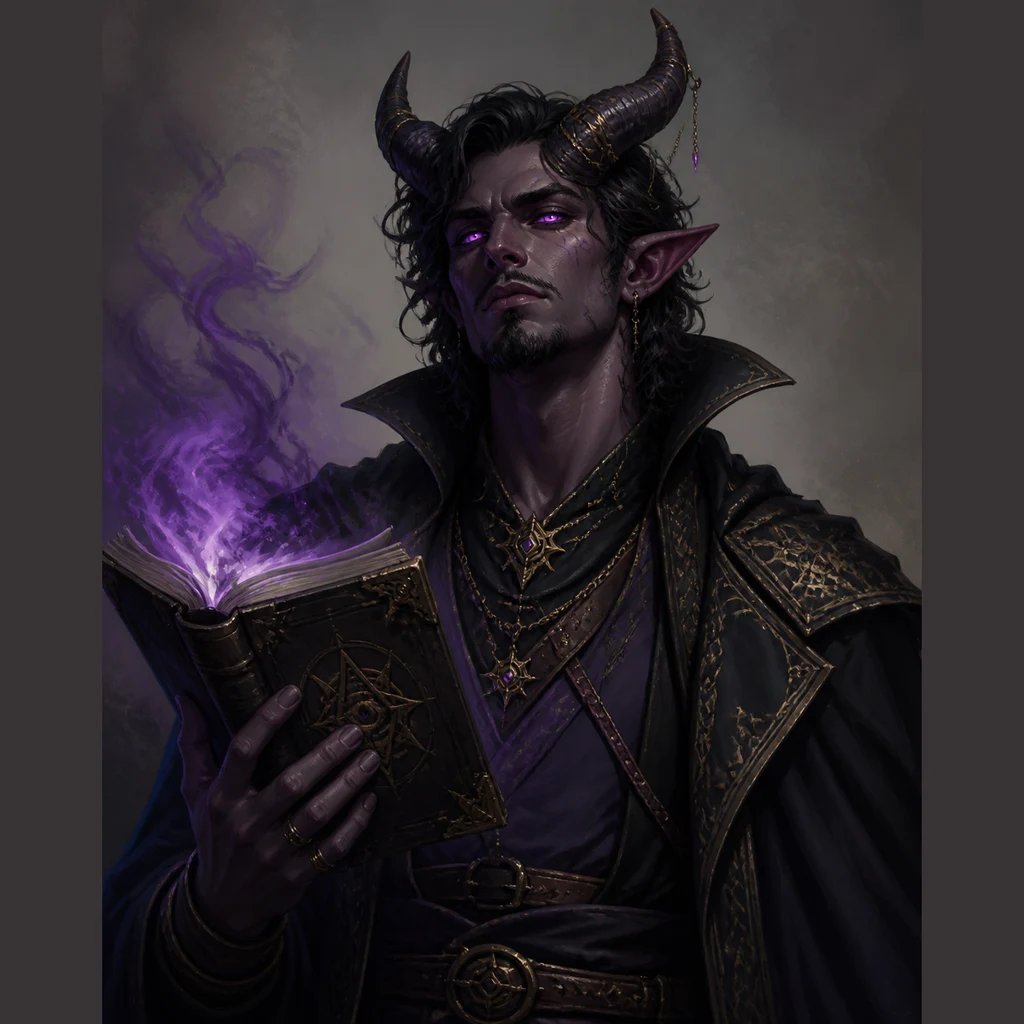 AI-generated D&D tiefling warlock character portrait