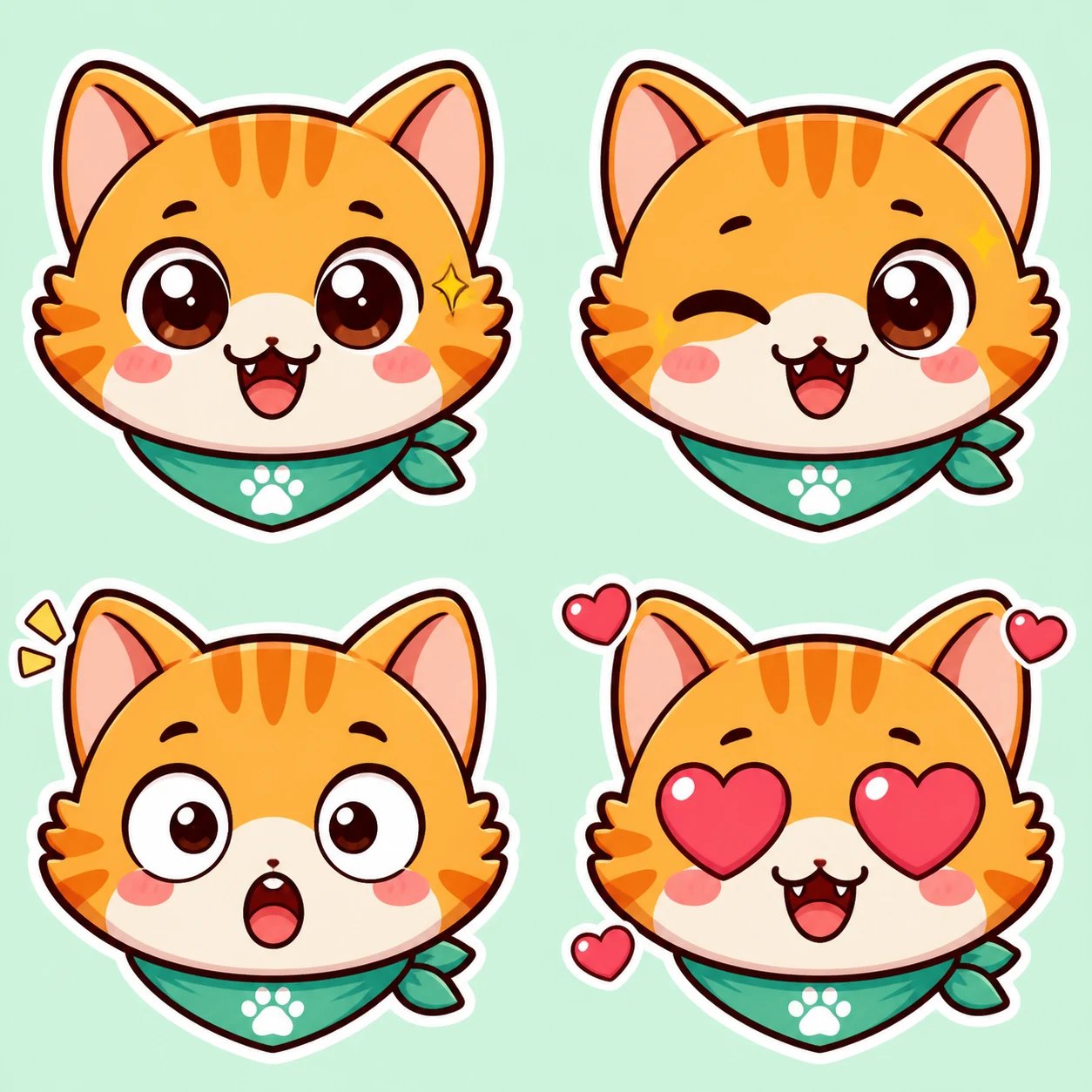 AI-generated two-by-two grid of custom chibi cat emoji expressions
