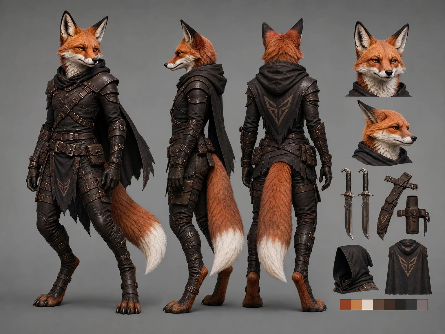 Full body red fox rogue fursona showing digitigrade leg anatomy and tail balance