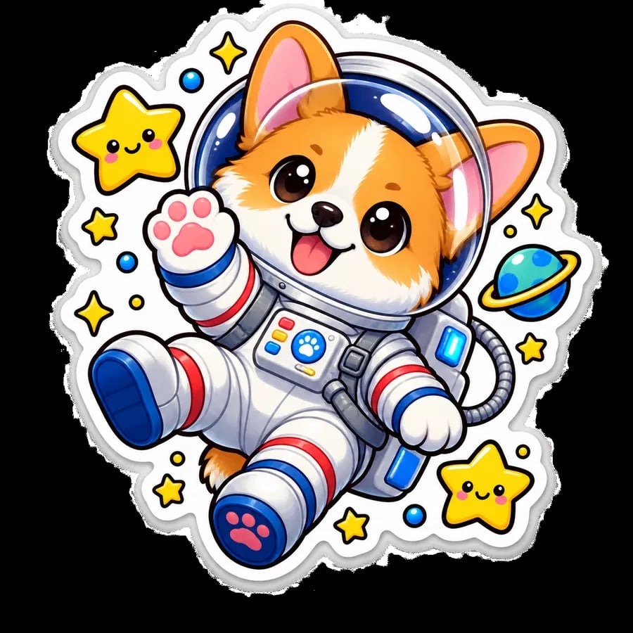 Kawaii die-cut sticker of a corgi astronaut