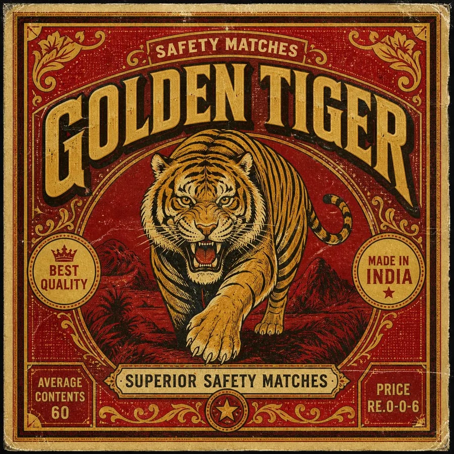 Vintage 'GOLDEN TIGER' matchbox label