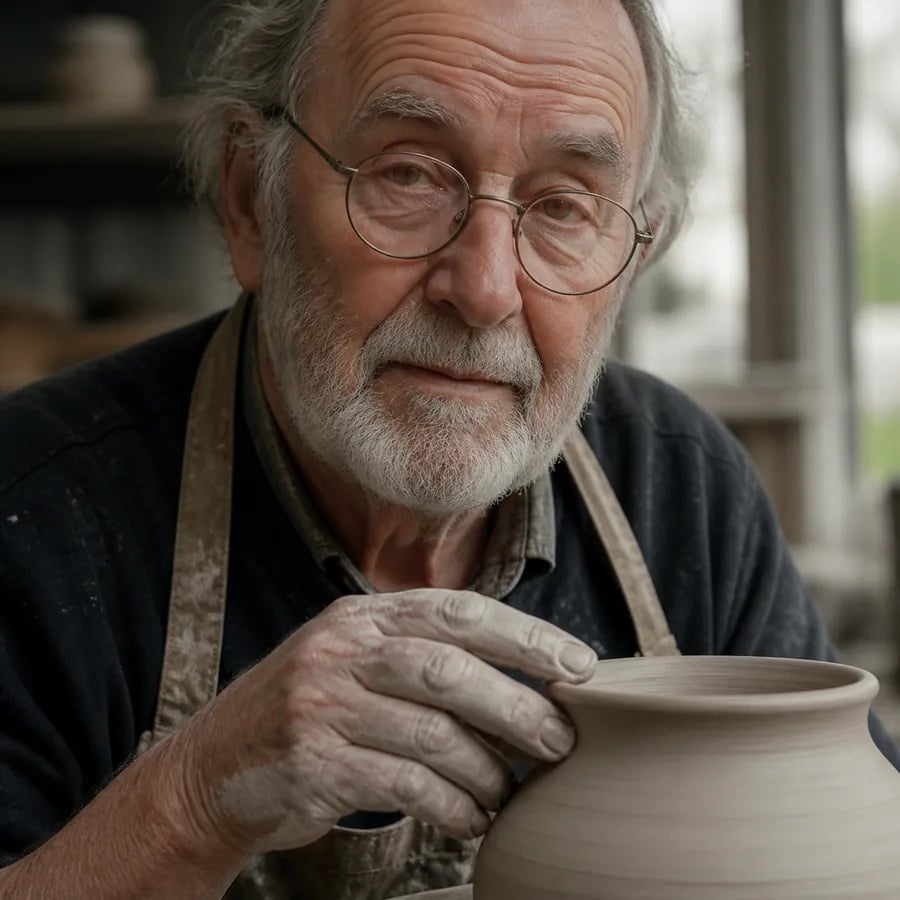Hyperreal portrait of an elderly ceramicist