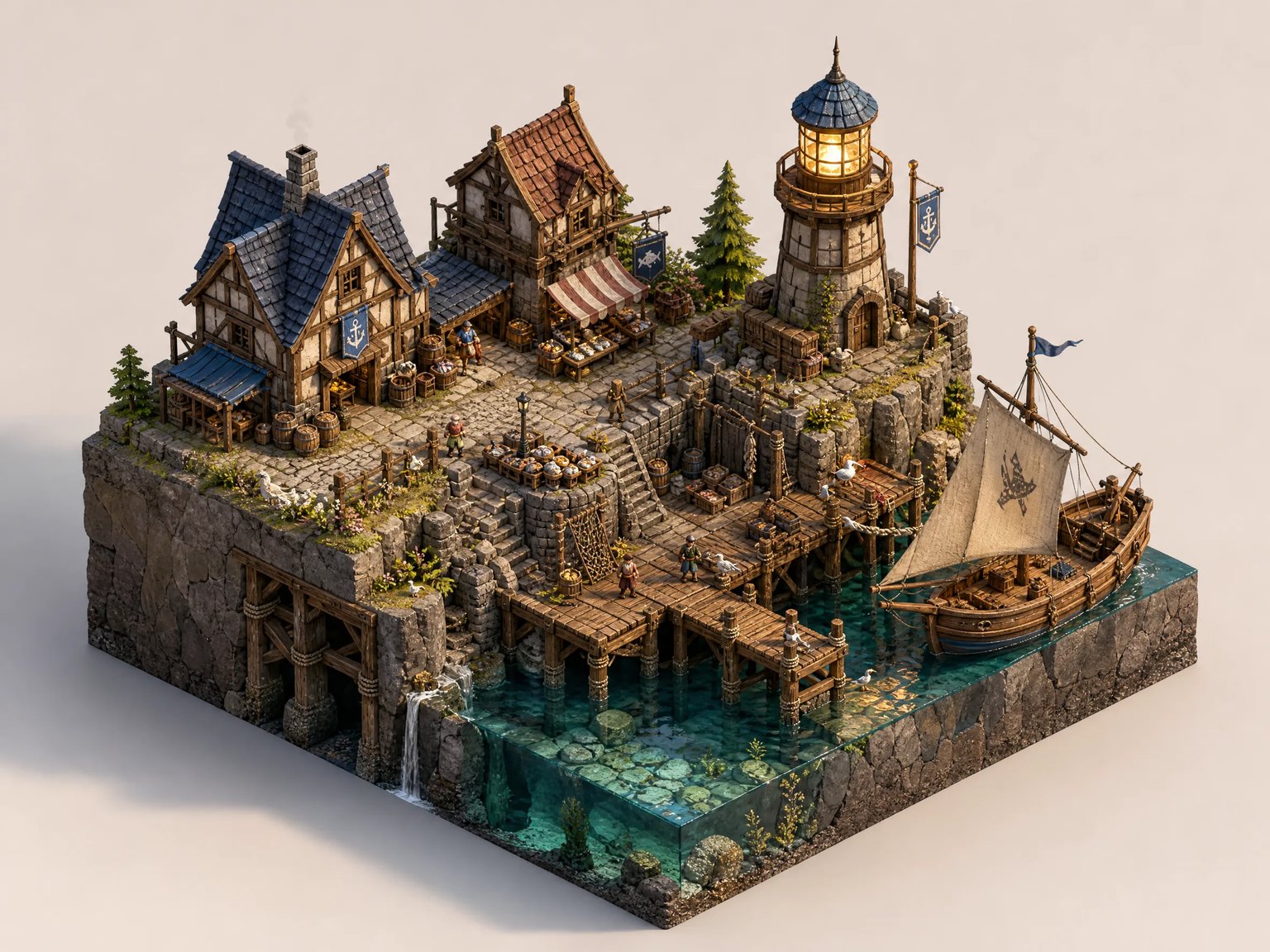 Modular 2.5D isometric game tileset block for an indie dungeon crawler with cracked flagstones and glowing lava