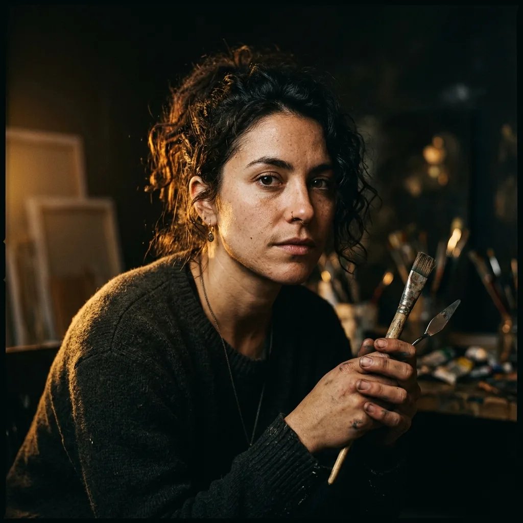 Cinematic artistic creator portrait with moody studio rim lighting for social avatar