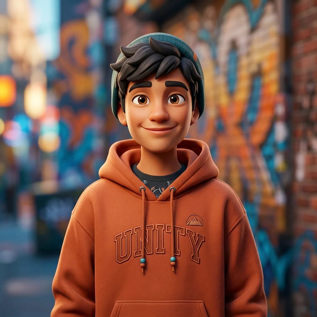 Stylized 3D streetwear character avatar centered for Discord and Steam profile