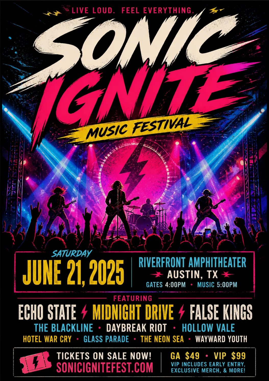 Neon concert event poster generated from a text prompt