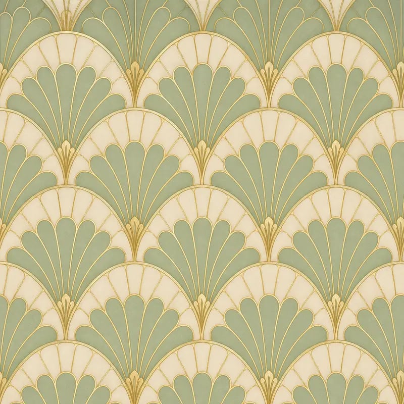 Seamless sage art-deco scallop wallpaper pattern generated from a text prompt