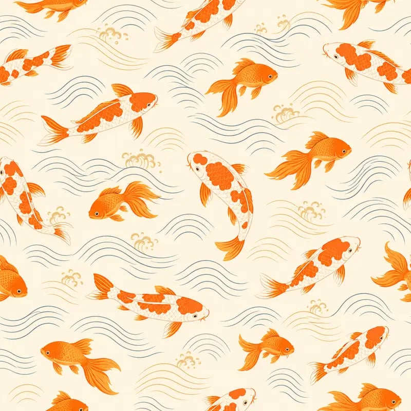 Seamless orange koi goldfish textile pattern generated from a text prompt