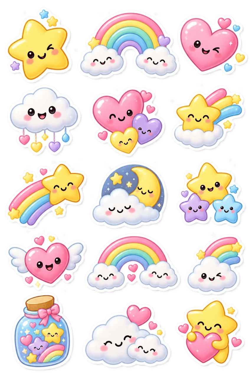 A set of cute die-cut chibi stickers generated from a text prompt