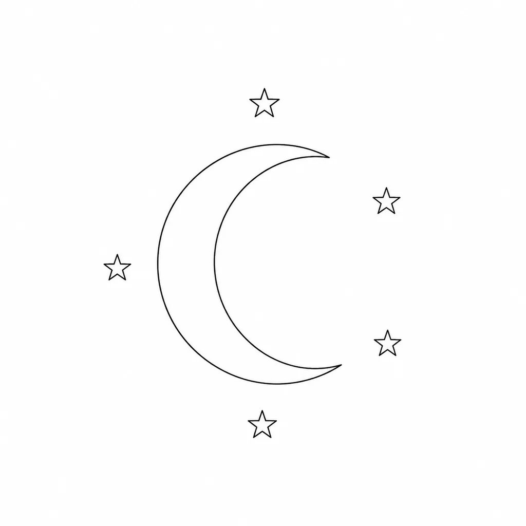 Fine-line crescent moon and stars tattoo design