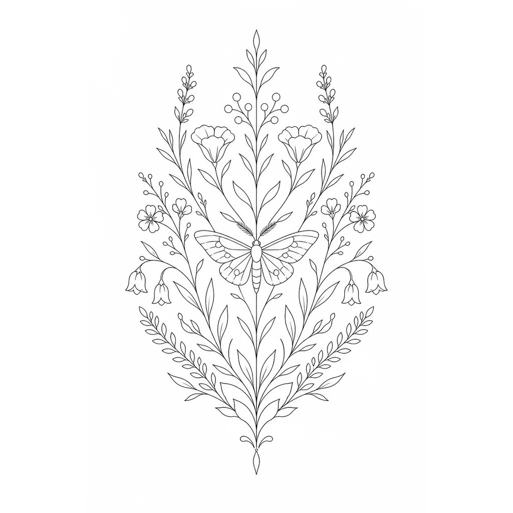 Fine-line botanical and moth tattoo design generated from a text prompt