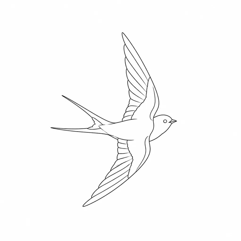 Fine-line swallow bird tattoo design in flight