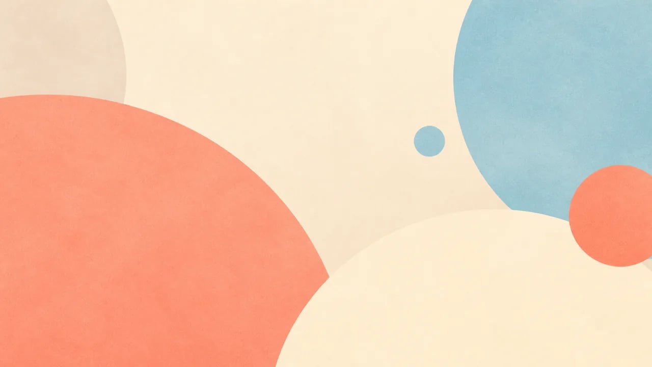 AI-generated minimalist geometric wallpaper with soft pastel arcs in coral cream and sky blue