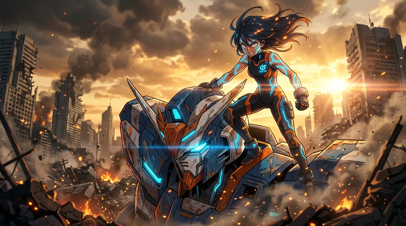 AI animation generator — Anime mecha action keyframe still