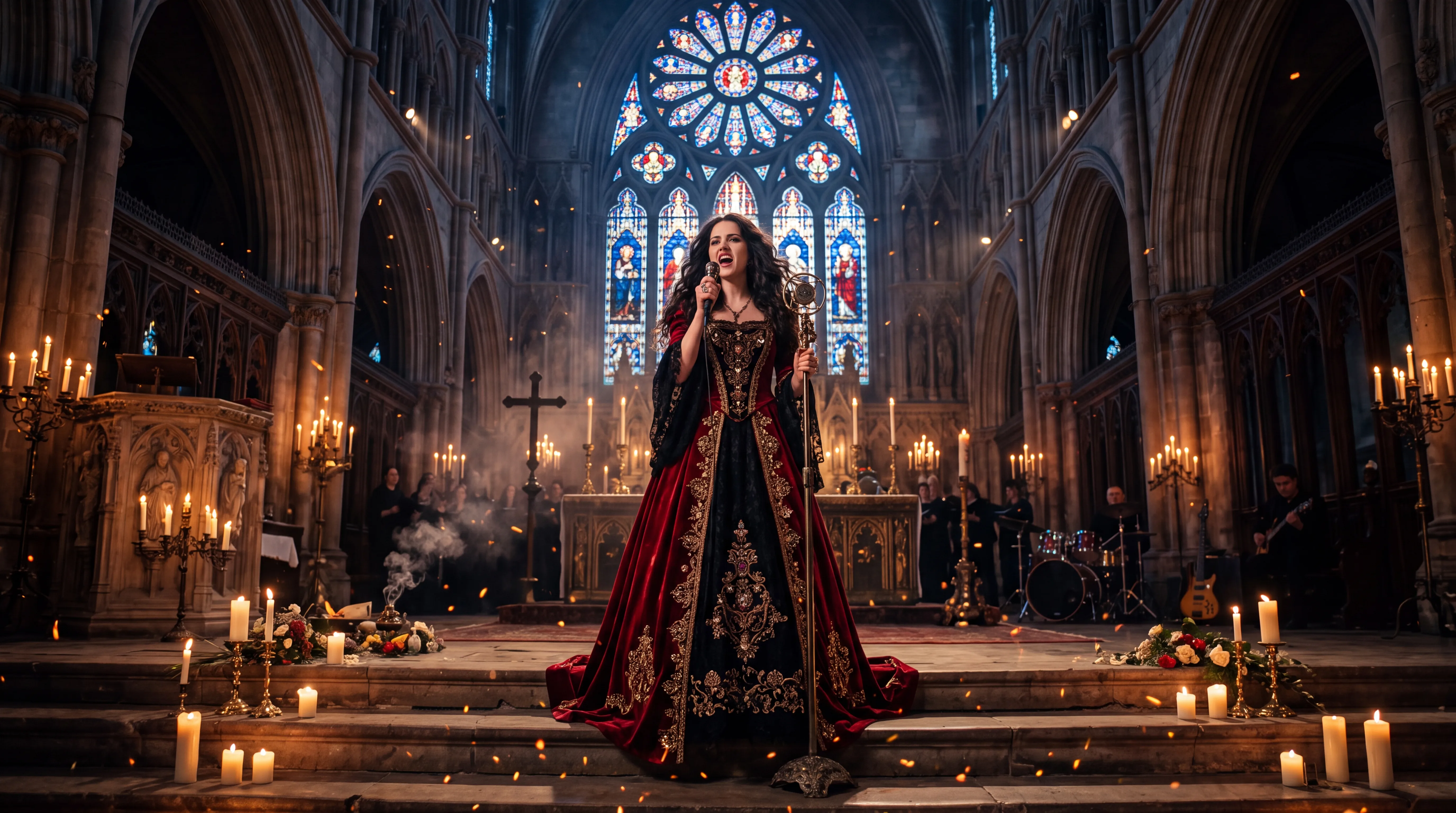 AI music video generator — Gothic symphonic metal cathedral altar performance