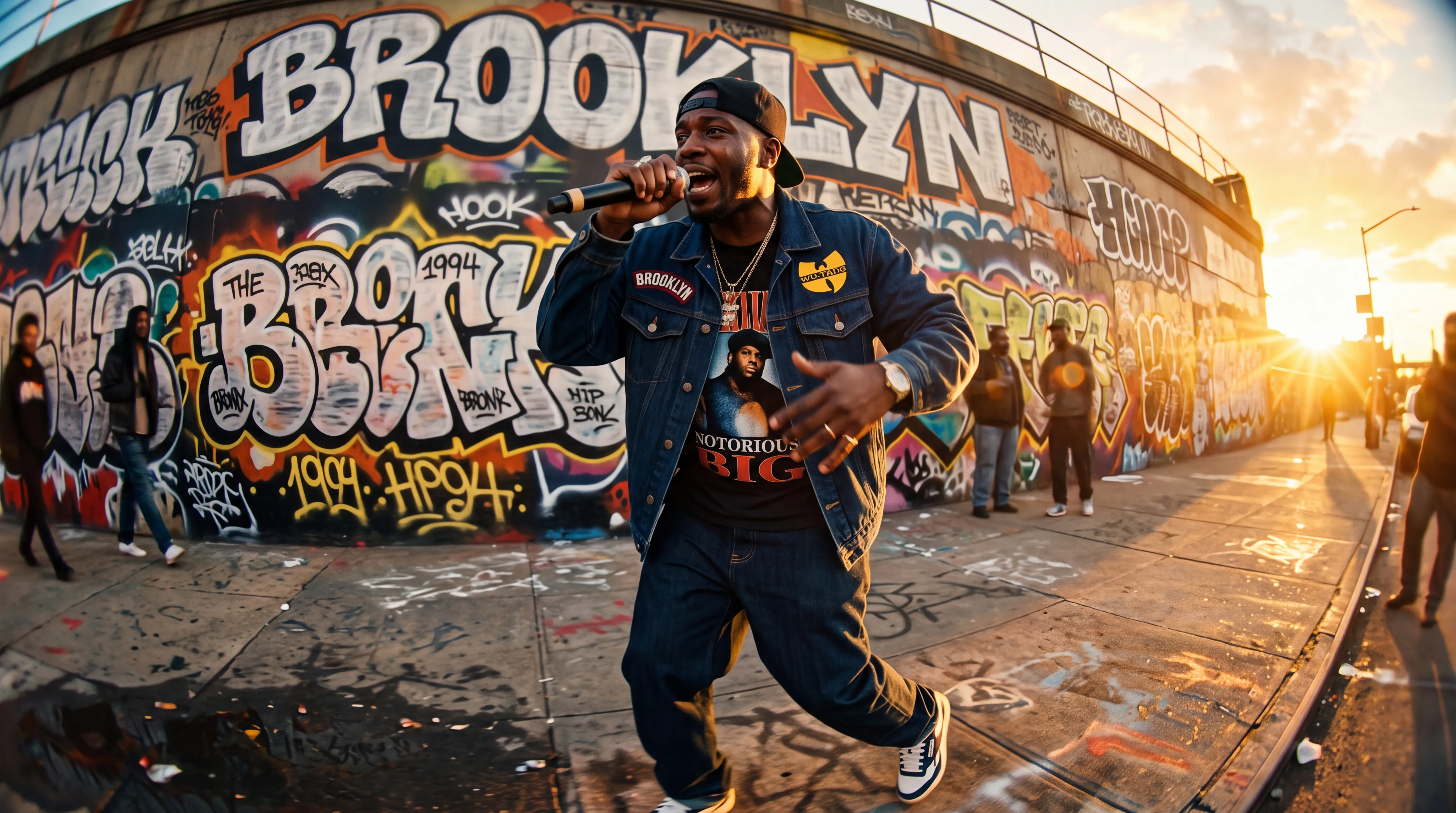 AI music video generator — 90s vintage hip hop fisheye Brooklyn street session