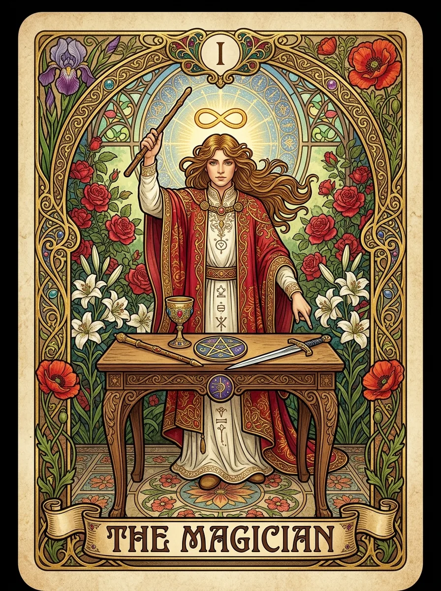 AI tarot card generator — The Magician Art Nouveau